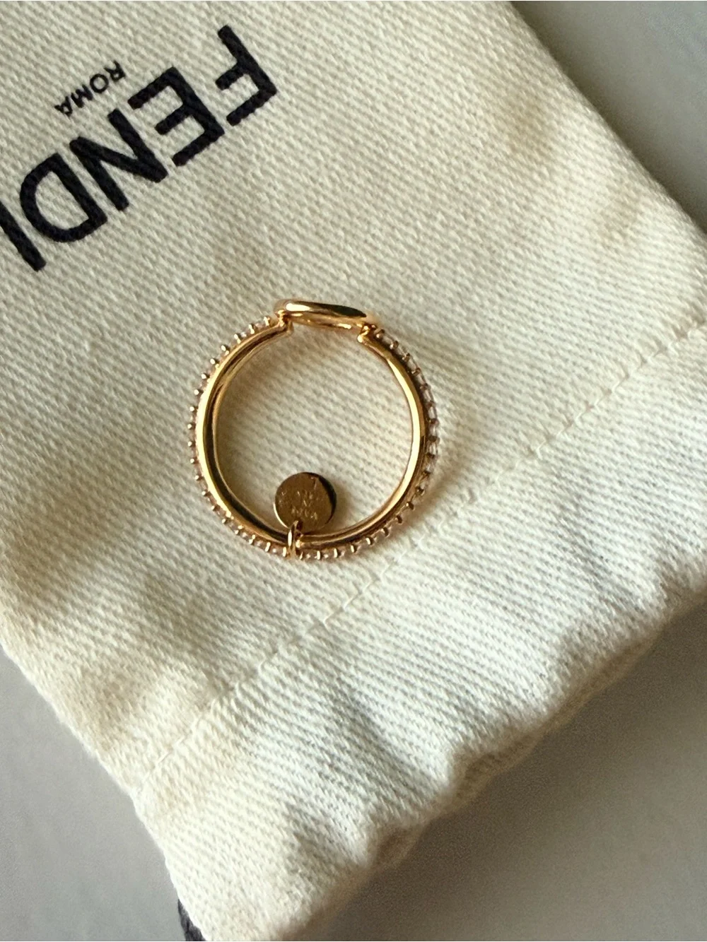 Fendi Gold Logo Circle Ring with Pavé Band Size Large Brand New - Picture 3 of 8